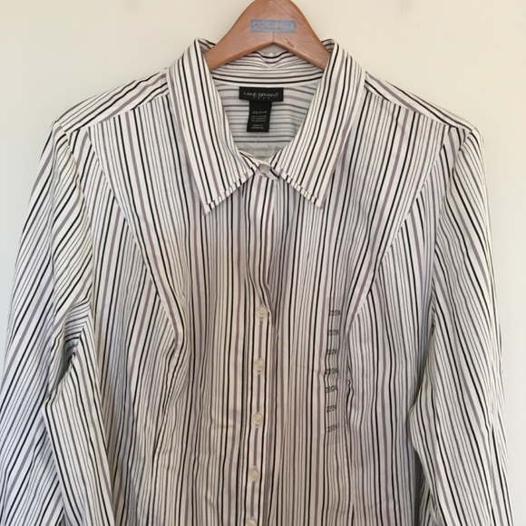 NWT Lane Bryant Gray White Metallic Striped Button Down Shirt Blouse Sz 22/24W - Picture 4 of 14